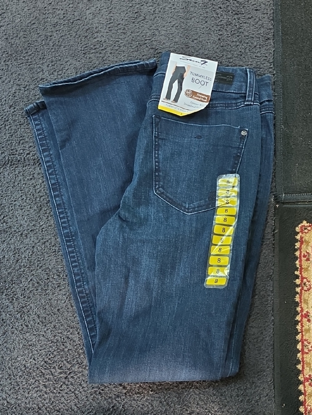 Seven7 Bootcut Jeans Sz 8 Dark Blue Denim Tummyless Boot Slimming High Rise NWT
